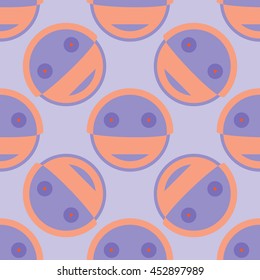 Emoticons pink with purple on a pale purple background. Seamless pattern. Vector. Fabric. Packing.