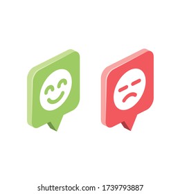 Emoticons positive and negative. Vector 3d isometric, color web icon, new flat style. Creative illustration design, isolated graphic idea for infographics.