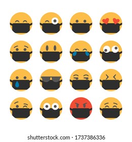 Emoticons with protective masks. Popular chat icons.