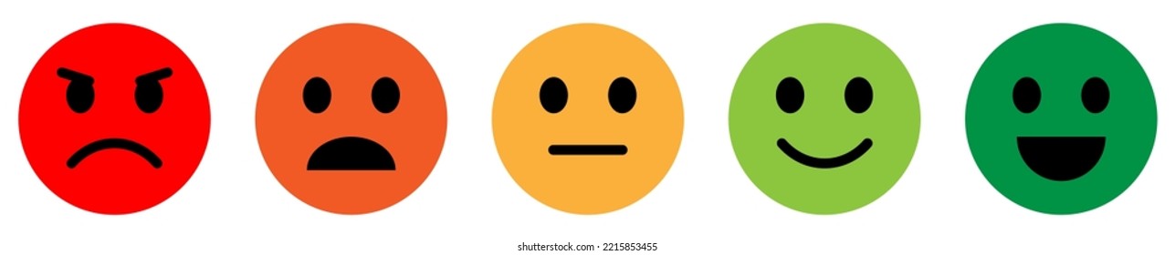 Emoticons set. Awful, bad, normal, good, excellent. Vector illustration isolated on white background