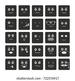 Emoticons set black silhouette icons vector illustration for design and web isolated on white background. Emoji smile vector object for label web and advertising