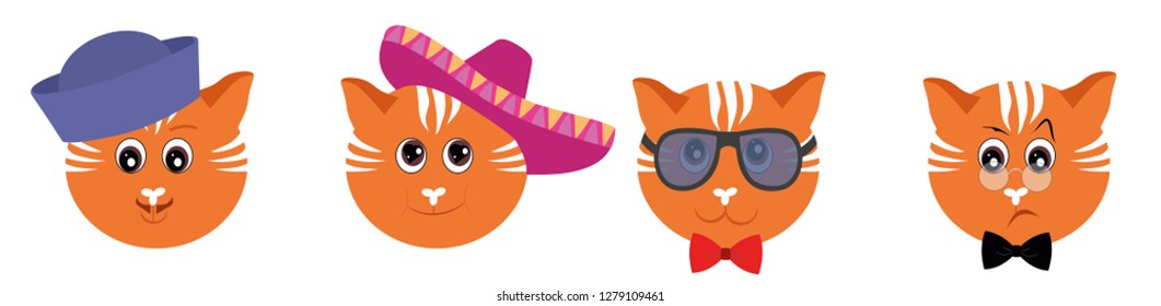 Emoticons set - cats. Emoji vector isolated on white background.  Ginger cat icons web.