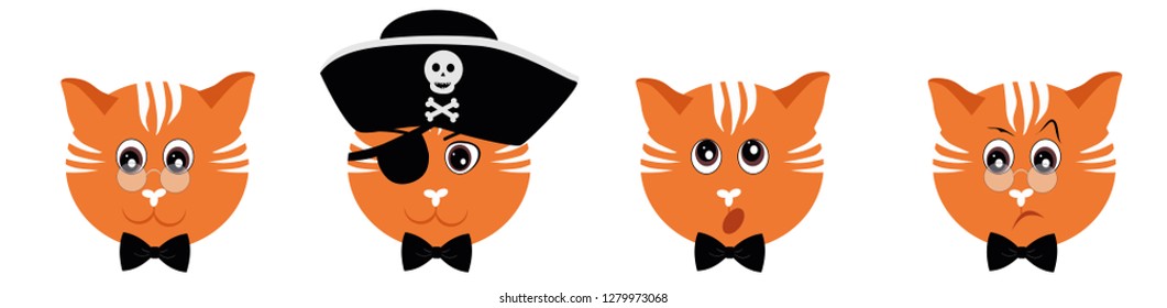 Emoticons set - cats. Emoji vector isolated on white background.  Ginger cat icons web.