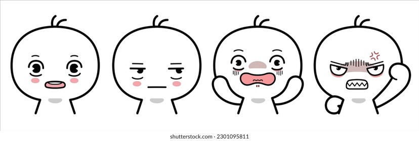 Emoticonos. Cómic con varias emociones. Concepto Meme. Estilo de caricatura, Diseño plano.