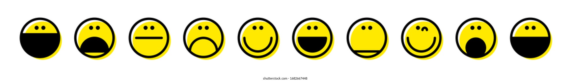 Emoticonos. Colección de caras emoji. Emojis de estilo plano. Feliz y triste emoji. Aislado sobre fondo blanco. Ilustración vectorial.