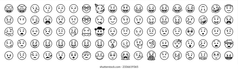 Emoticons set. Emoji faces collection. Emojis flat style. Happy and sad emoji. Line smiley face - stock vector 10 eps.