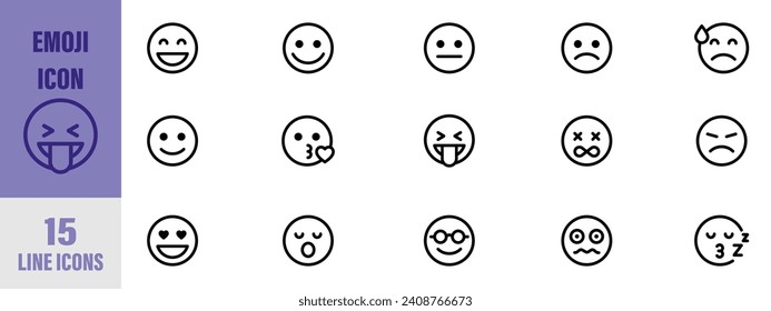 Emoticons set. Emoji Icon Set. Emoji faces collection. Emojis flat style. Happy and sad emoji. Line smiley face. Vector Illustration. Vector Graphic. EPS 10
