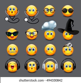 Emoticons set, emoji, smiley - vector illustration