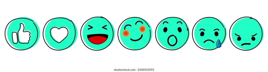 Emoticons set, emoji social network reactions icon, set emotion, cartoon - vector