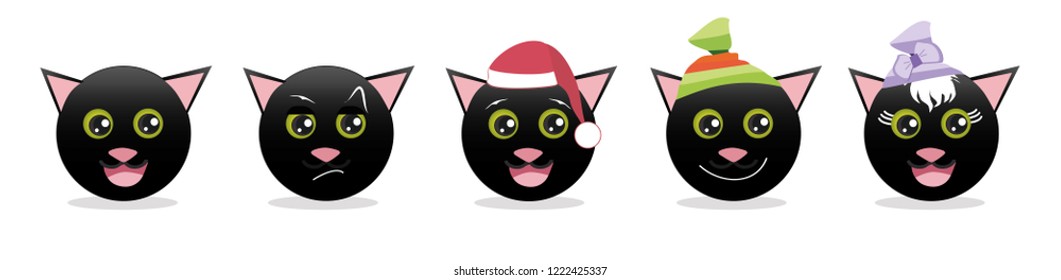Emoticons set of graphic - cats. Emoji vector collection. Smile icons web on white background.