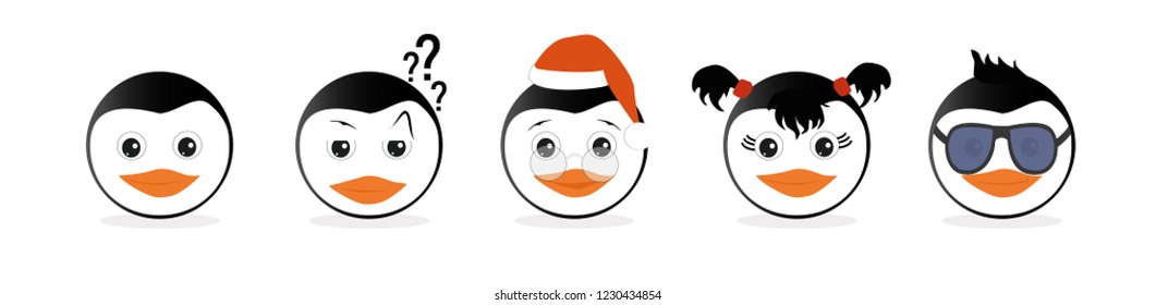 Emoticons set of graphic - penguins. Emoji vector. Smile icons web on white background.
