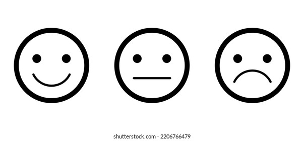 Emoticons set. Happy, Smile, Sad, Unhappy Faces Pictogram. Line vector illustration
