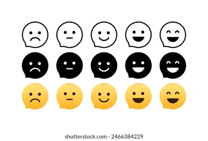 Icono de conjunto de emoticonos. Reacciones de burbujas de discurso. Lineal, silueta y estilo plano. Iconos vectoriales