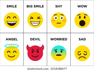 Emoticons set icons with differents reactions Vector, color icon set on white background