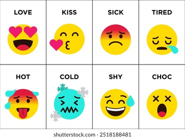 Emoticons set icons with differents reactions Vector, color icon set on white background