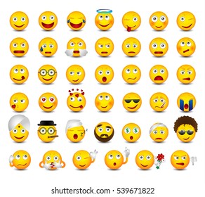 Emoticons set isolated on white background. Funny emoticons with hands