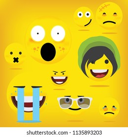 Emoticons set isoled on yellow background
