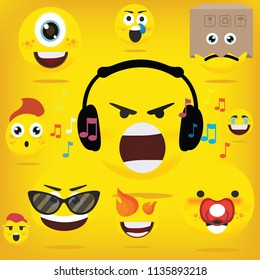 Emoticons set isoled on yellow background