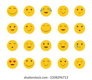 Emoticons set. A large set of emojis. Emotional yellow faces. Collection of emoticons. Vector illustration