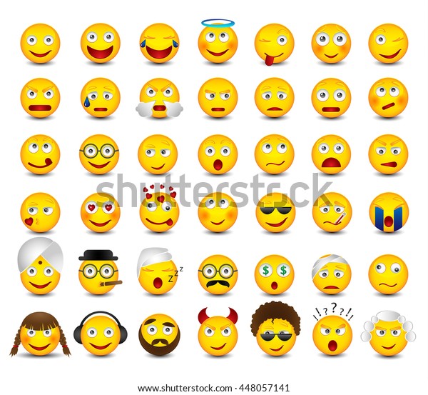 Emoticons Set On White Background Emoji Stock Vector Royalty Free