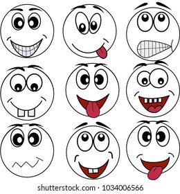 emoticons set vector cartoon emotions outline coloring book