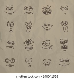 Emoticons - sketch on a crumpled paper