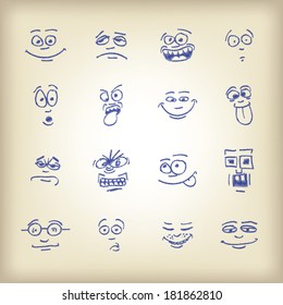Emoticons - sketch on an old paper