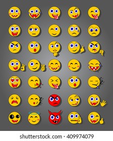 Emoticons, smiles on gray background