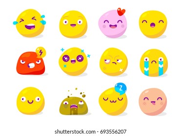 Emoticons or smileys icon set for web. Happy, sad, angry, in love faces of emoticon.Smiley face simple set with facial expressions isolated in white background. Vector illustration template.