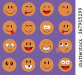 Emoticons. Smileys icons set. Emoji face vector on purple background