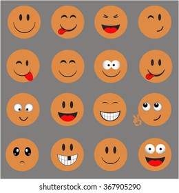 Emoticons. Smileys icons set. Emoji face vector on gray background