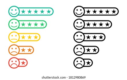 Emoticons. Star Rating. Emoji With Star Rating. Feedback Emoticon. Rating Scale Representing Various Emotions. Vector Illustration