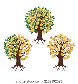 Emoticons. Three trees with funny and sad smiles. Likes on social networks