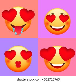 Emoticons for Valentines Day. Love emoji set. Cartoon characters for Valentines Day