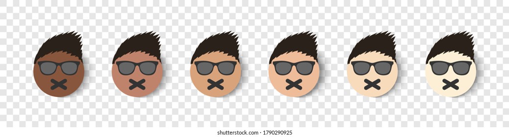 Iconos vectoriales de emoticonos. Estilo llano de emoji multinacional. Ilustración del vector