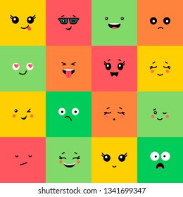 Emoticons vector illustration set. Background pattern with emojis.