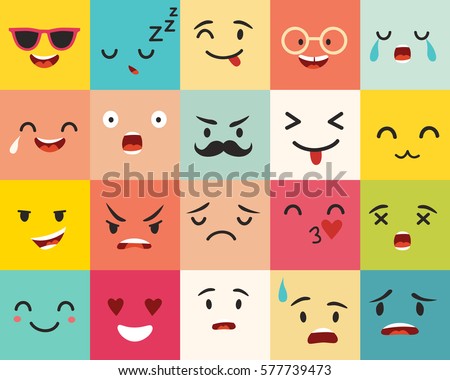 Emoticons vector pattern. Emoji square icons. Cute emoji colorfull illustration. Big set flat cartoon style. Face  funny backgound