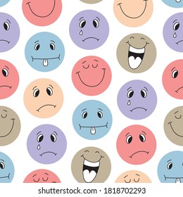 emoticonos vectoriales, diversas expresiones faciales y emociones como feliz, enojado, solitario