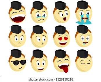 the emoticons wear a black cap and have some expressions