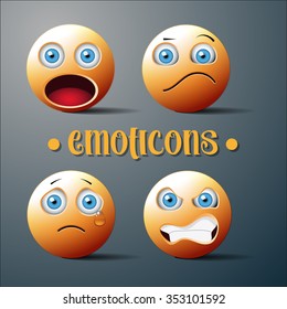 Emoticons.Upset, surprised, angry, confused. vector icons