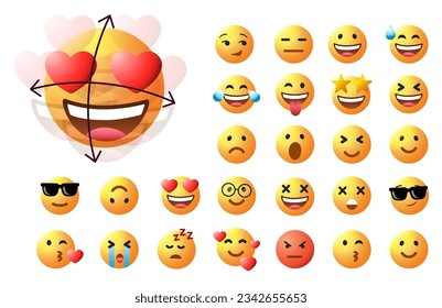 Emotion 3d rendering icon set.  emoticons. vector illustration