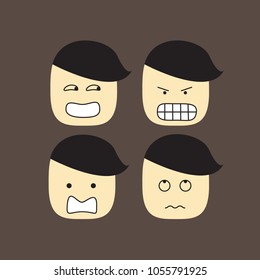 Emotion avatar face of a cute boy angry, cartoon, vector, illustration