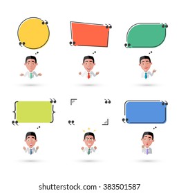 Emotion and avatar. Variety of emotions man with speech bubble. Businessman quote phrase, thought person, character manager, humand epression furious sad tired. Emotion avatar man vector ilustration