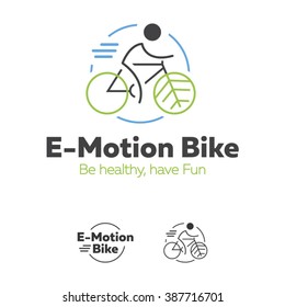 E-motion Bike logotype, for eco bikes with green leafs