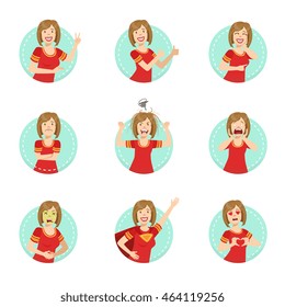 Emotion Body Language Illustration Set With Woman Demonstrating