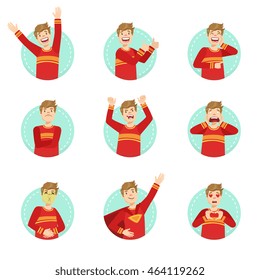 Emotion Body Language Illustration Set With Guy Demonstrating