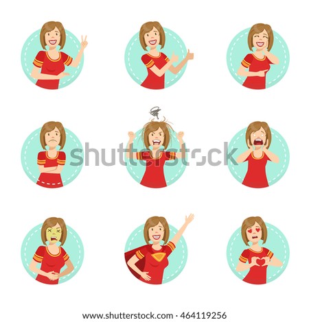 Emotion Body Language Illustration Set With Woman Demonstrating