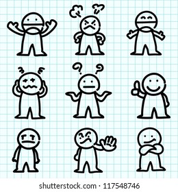 Emotion cartoon on blue graph paper.