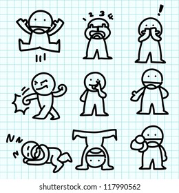 Emotion cartoon on blue graph paper.
