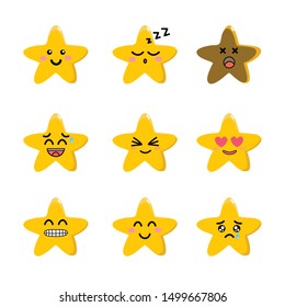 Emotion cartoon of stars, crying face, happy face, angry face. 